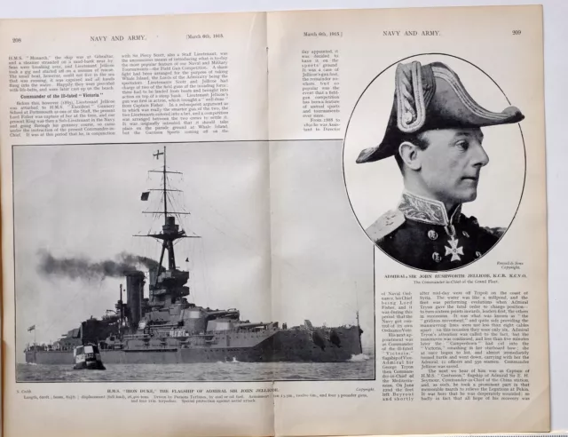 1915 Ww1 Article Pics Admiral Sir John Jellicoe Commander In Chief Hms Centurion