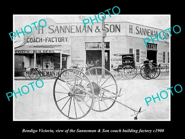 OLD LARGE HISTORIC PHOTO OF BENIDGO VICTORIA THE SANNEMAN COACH BUILDERS c1900
