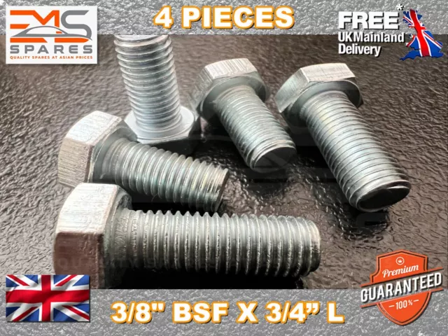 3/8" Bsf X 3/4" Hex Head Set Screw Bolts R Grade Zinc Plated X 4Off : Ems