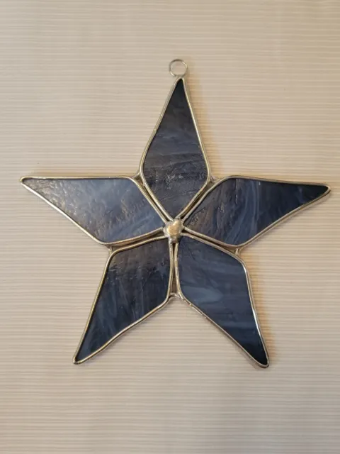 Stained Glass 5 Point Star Darker Blue With Lighter Swirls 4 3/4"