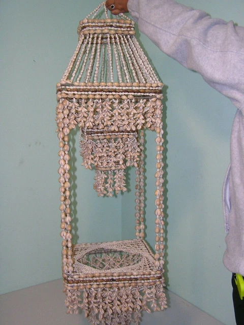 Vintage HUGE 70s Cowrie Shell Hanging Macrame Plant Holder Boho Mid Century 4 Ft