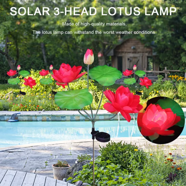 fr 2 Packs Lotus Stake Lights Realistic Solar with 3 Flowers for Outside Decorat 3