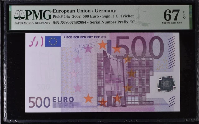 GEM UNC 500 Euro Germany European Union 2002 Trichet P-14x R017G1 PMG 67EPQ X080 GEM UNC 500 Euro Germany European Union 2002 Trichet P-14x R017G1 PMG 67EPQ X080