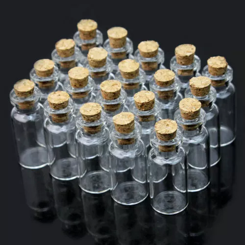 10x Mini Bouteilles Fioles Flacons En Verre Bouchon Liège Transparent Bottle