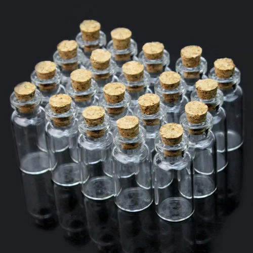 10x Mini Bouteilles Fioles Flacons En Verre Bouchon Liège Transparent Bottle
