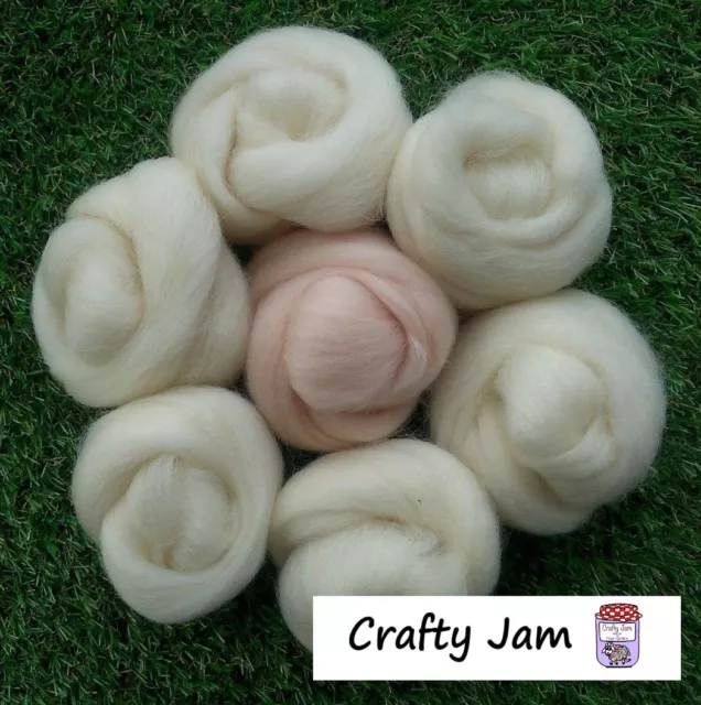 Needle Felting Natural White & Flesh Skin Pink Wool Rovings, 3D Animal Projects