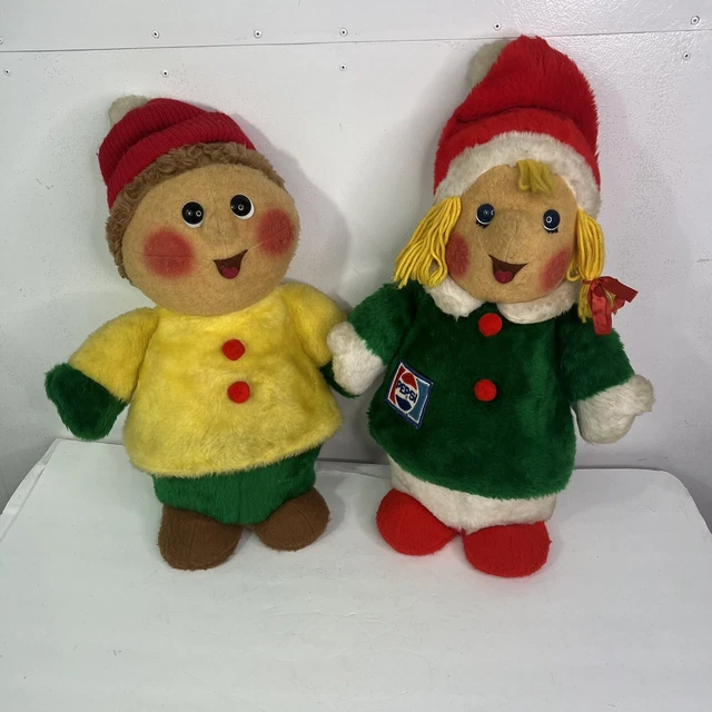 Vintage Pepsi Christmas Caroler Plush Doll Animal Fair 1968-1969 16” SET of 2