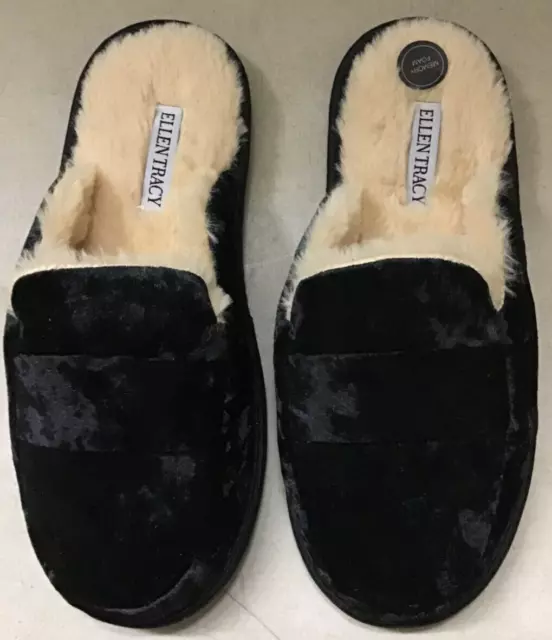 Women's Ellen Tracy NIB Memory Foam Black Slip on Mules Slippers 7/8 New