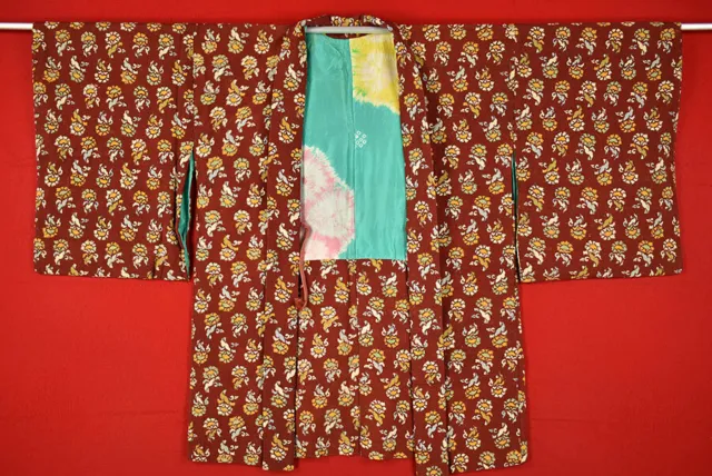 Vintage Japanese Kimono Silk Antique BORO HAORI Kusakizome Dyed/A229/745