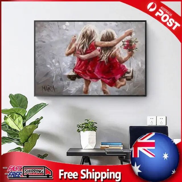 Two Sisters in Red Skirts Oil Paint By Numbers Kit DIY Painting Frameless Craft