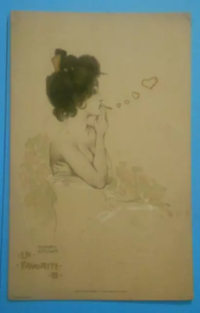 ART NOUVEAU GLAMOUR ARTIST RAPHAEL KIRCHNER Postcard c.1902 LA FAVORITE III