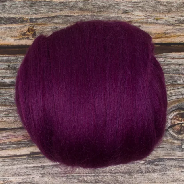 Corriedale Top (Dyed Damson) 100g Wool Roving Spinning Fibre Felting Pink Purple