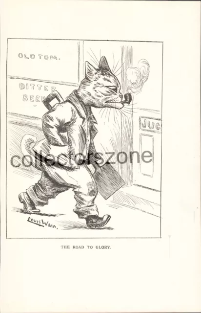 Louis Wain Book Print Cat At Pub The road to glory Taken from 1910 book 9 x 6 In