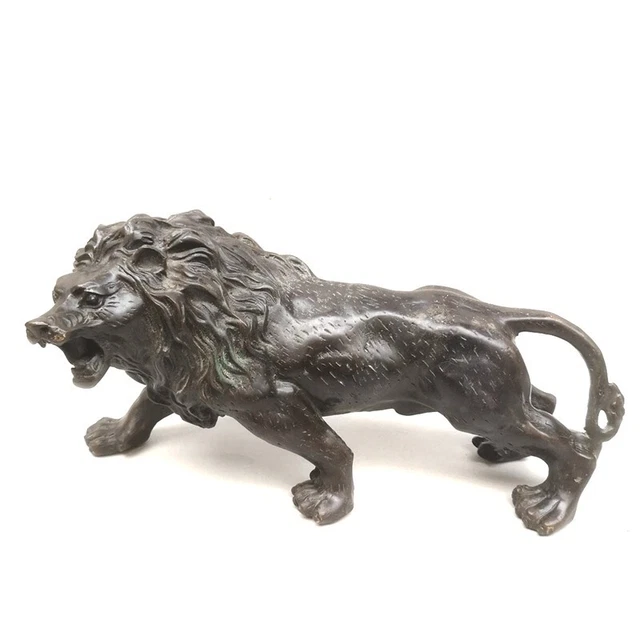 Collection Old Chinese Bronze Carvings Force Lion Statue Family Decoration Gift