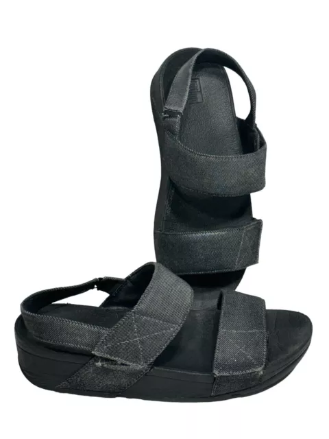 Fitflop Adjustable Slide Sandals Wedges Mina Black Women US 8