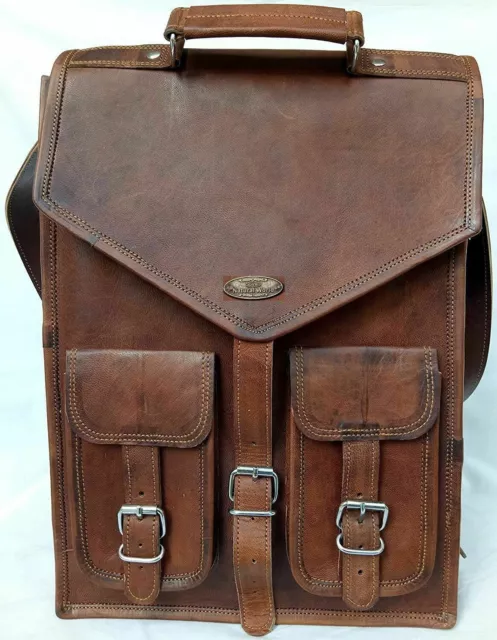 New Mens Vintage Genuine Leather Laptop Backpack Rucksack Messenger Bag Satchel