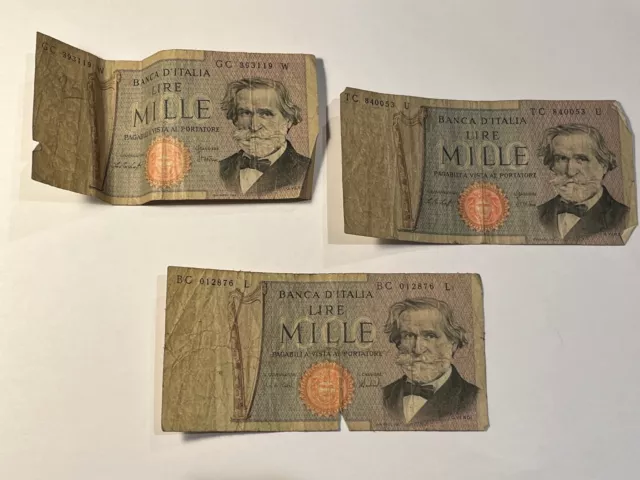 Lot de 3 x Billet 1000 Lires Italie (118-45/A0-84)