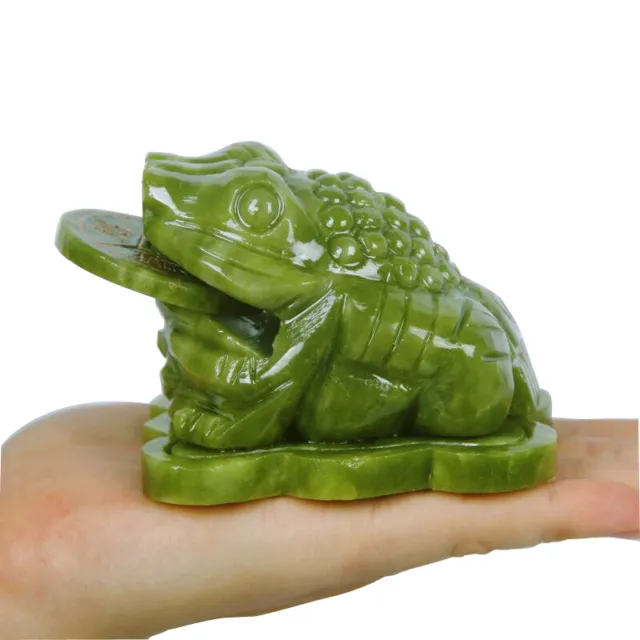 Jade Carving money frog statue Feng Shui Crafts Natural Stone Carved Figurine