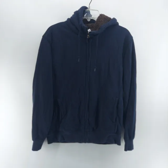 uniqlo sweatshirt men size medium fleece sherpa lined navy blue full zip hoodie