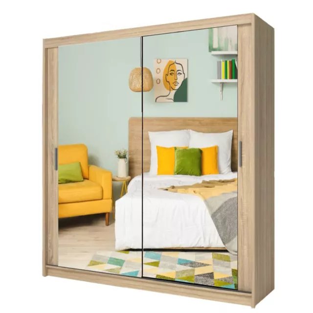 Milan Full Mirror 2 Sliding Door WARDROBE (or 3 in 250CM) AVAILABLE IN 4 COLOURS 2