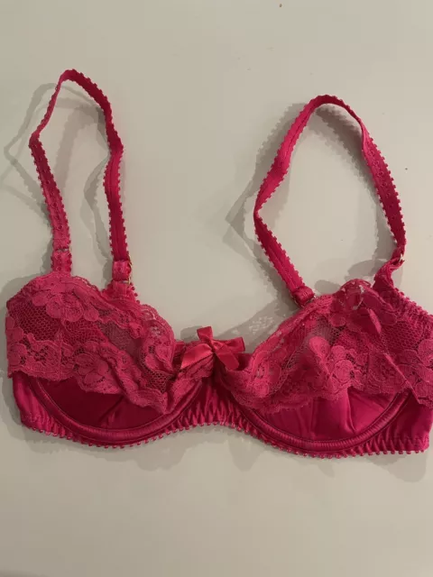 Agent Provocateur Sheer Underwire Bra Size 32D Lace Overlay Fuchsia Silk blend