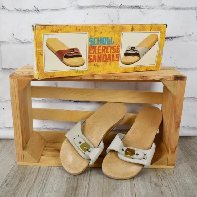 Vintage 70s with box Dr. Scholl exercise wooden sandals size 7
