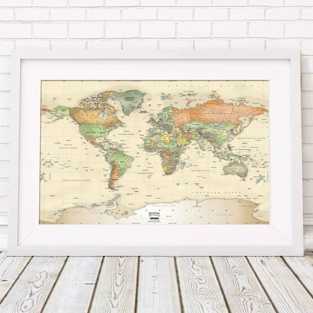 MILLER PROJECTION WORLD MAP WALL CHART POSTER PICTURE PRINT Size A5 to ...