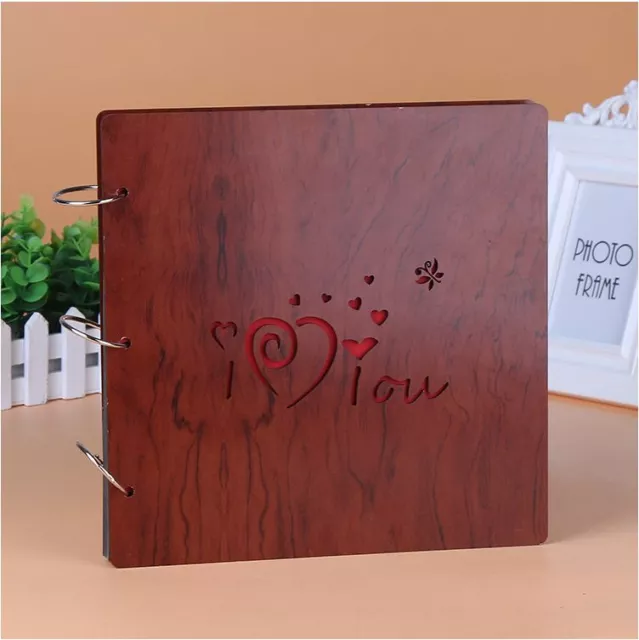 I Love You DIY Album 27cm Wood Cover 3Rings Photo Album Wedding Scrapbook Book