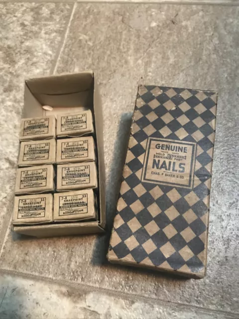 Vintage Genuine Chas Baker Nails Sharpoint #13 Heel NOS box Display Lot cobbler