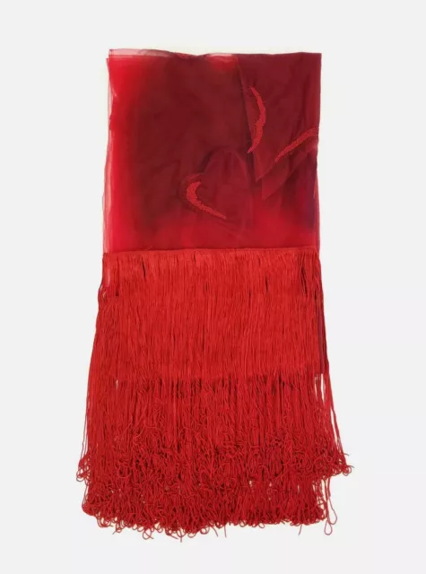 NWT $1595 Valentino L'Amour Women's Red Heart Fringe Mesh Italy Shawl Wrap Scarf