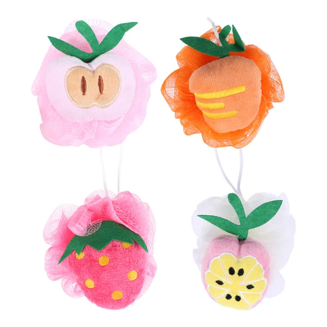 4 Stück Farben Obst geformt weiche Badekugel niedlich Mesh Schwamm Mesh Pouf Dus