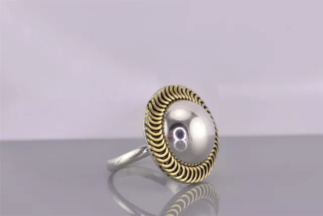 Taxco Sterling Silver & Brass Coiled Polished Domed Band Ring Mex 925 Sz: 10