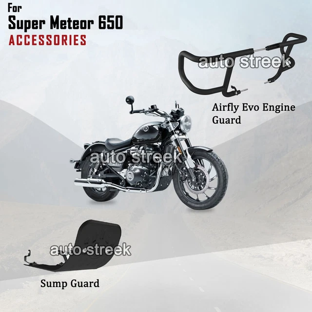 Protection De Moteur Noir Pour Royal Enfield Super Meteor 650 - Modèles 2023-2024 - Acier Peint - Fabriqué En Inde
