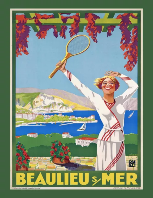 7643.Vintage design Poster.Home room office decor.Beaulieu Mer.French Tennis art