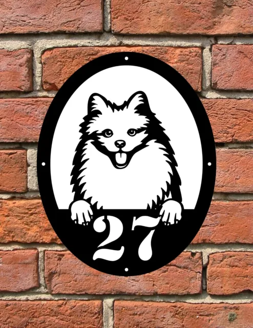 Letrero de placa con número de puerta personalizado con perro 020 perro esquimal americano