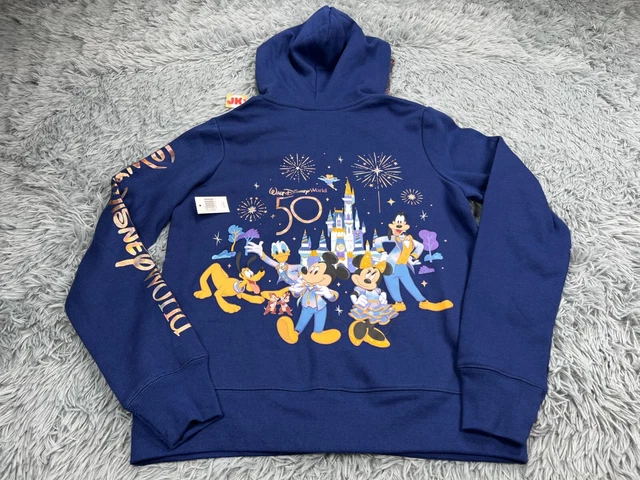 NEW Disney Hoodie Adult Medium Blue 50th Anniversary Mickey Minnie Mouse Donald