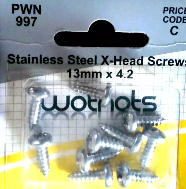 Wot Nots Pwn997 Stainless Steel X-Head Screws 13Mm X 4.2 - Pack Of 10