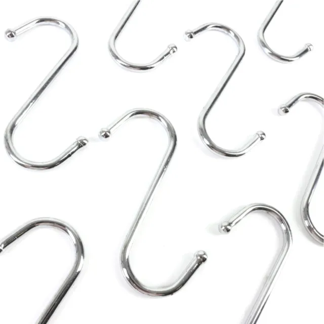 S SHAPE HOOKS X10 Silver Ball End Clothing Kitchen Pans Utensils Butchers Style
