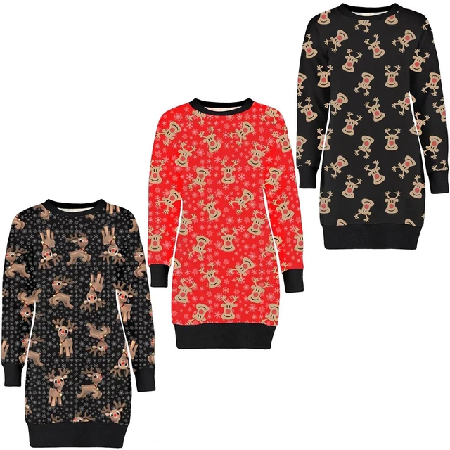 New Ladies Novelty Xmas Baby Snowflakes Reindeer Christmas Thermal Jumpers