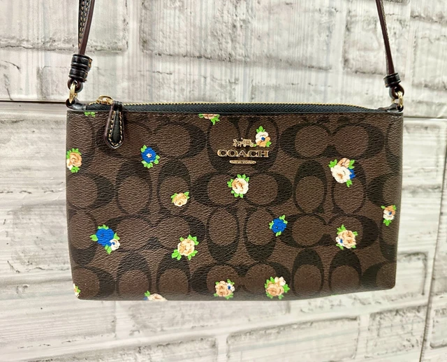 COACH ZIP TOP Crossbody In Signature Canvas W/ Vintage Mini Rose Print