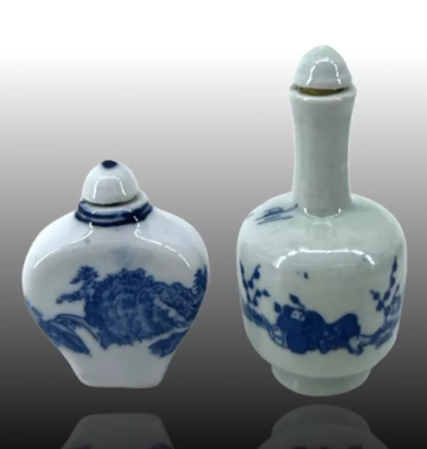 2x Qing Dynasty Snuff Bottles | Set of 2 with Lids | Vintage