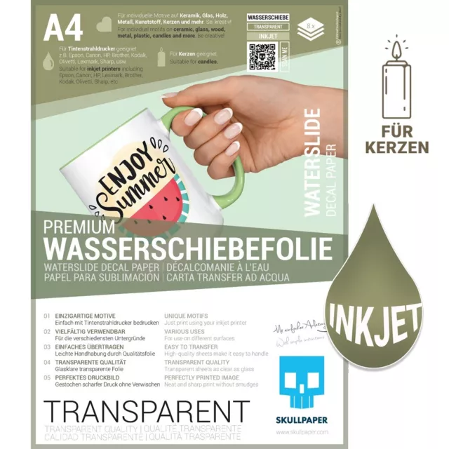 SKULLPAPER® Wasserschiebefolie TRANSPARENT - A4 - 8 Blatt - Inkjet