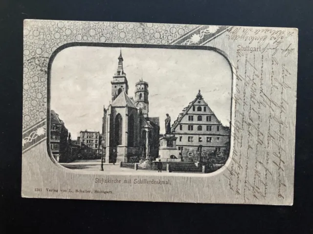 AK Stuttgart Stiftskirche mit Schillerdenkmal 1901 nach Kiel gelaufen