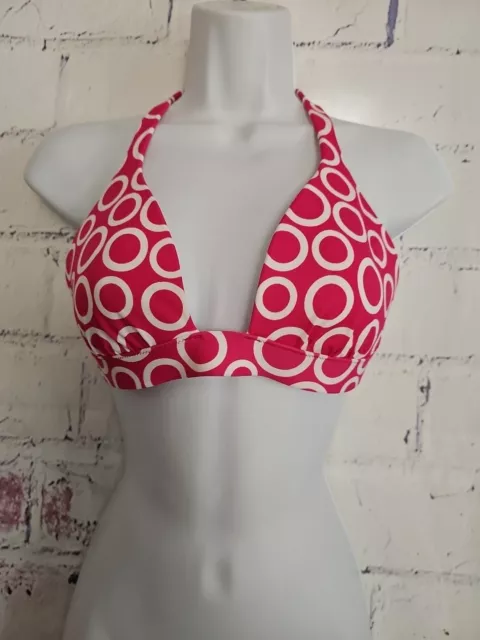 Victoria's Secret Triangle Pink Polka Dot Bikini Top Halter Swimsuit Size Large