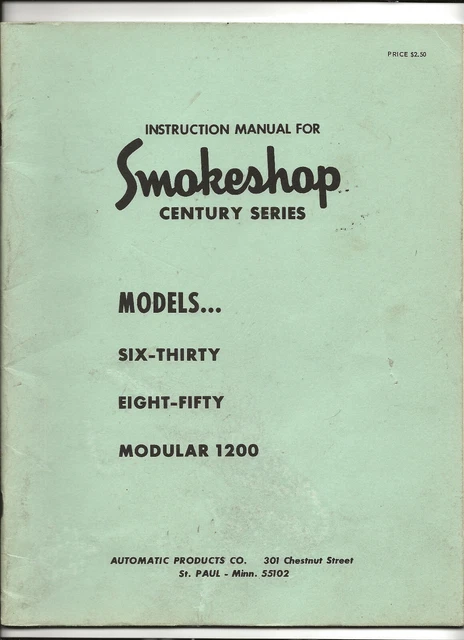 Instruction Manual-Smokeshop Model 630 850 Modular 1200-Century Series-Cigarette