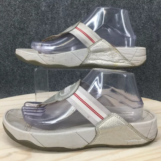Fitflop Sandals Womens 9 Thong Slip On Wedge Grey Faux Leather Textile Open Toe