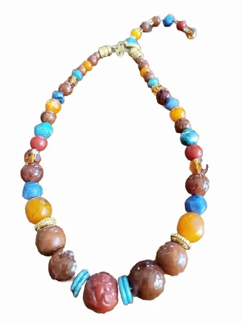 Liz Claiborne Necklace Multicolor Beads And Gold Tone Discs