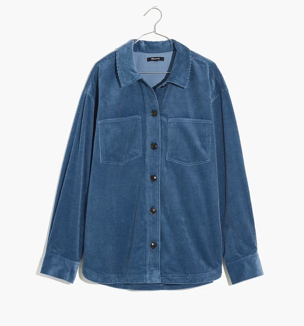 NEW $90 Madewell Kentwood Corduroy Oversized Shirt Jacket Button Down Blue Small