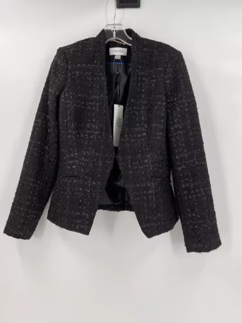 Calvin Klein Women's Metallic Tweed Open-Front Blazer Black Size 6