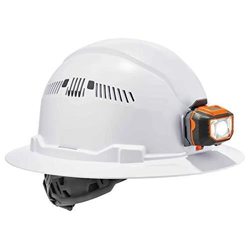 - 60156 Vented Hard Hat with Light, Full Brim Style, Ratchet Suspension,